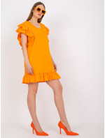 Oranžové šaty s volánem a aplikacemi na rukávech