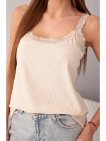 Dámská halenka na ramínkách s krajkovým zakončením béžová Dámská halenka na ramínkách s krajkovým zakončením béžová