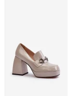 Lakové dámské polobotky na podpatku šedé D&A MR38-906