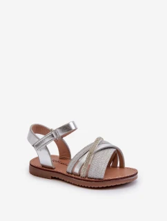Lesklé Dětské Sandálky Na Suchý Zip Stříbrné Delphina