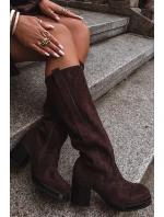 Dámské zimní kozačky na masivním podpatku čokoládové Sanelle