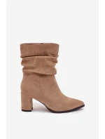 Dámské botky Amelise – na sloupkovém podpatku s řasením, zateplené, béžové