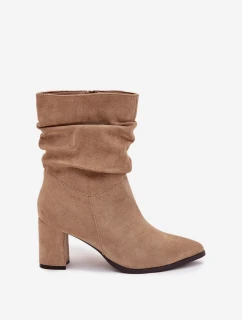 Dámské botky Amelise – na sloupkovém podpatku s řasením, zateplené, béžové