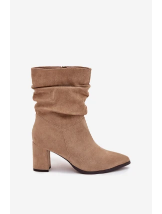 Dámské botky Amelise – na sloupkovém podpatku s řasením, zateplené, béžové