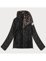 Dwustronna pikowana kurtka ze stójką Goodlookin czarna-panterka (B8579-1)
