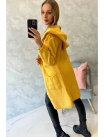 Svetr s kapucí a kapsami hladký hořčicový