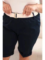 Dámské bavlněné šortky Plus Size s páskem tmavě modrá