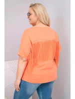 Dámská bavlněná halenka Plus Size s výstřihem do V a střapci na zádech lososová