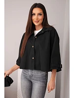 Dámská jarní bavlněná bunda zapínaná na knoflíky s límcem černá