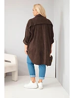 Dámská košile Plus Size z viskózy manšestrová s odepínacími rukávy hnědá Dámská košile Plus Size z viskózy manšestrová s odepínacími rukávy hnědá