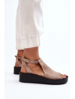 Zazoo 2914 Dámské sandály z velur zamszové béžové