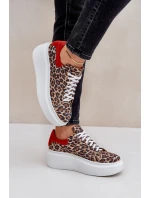 Kožené sneakerky na platformě s leopardím vzorem Zazoo 3346 hnědo-červené