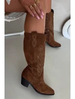 Semišové Dámské Kopytové Boty Na Podpatku Hnědé Karira Semišové Dámské Kopytové Boty Na Podpatku Hnědé Karira