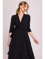 S404 Úpletové šaty s vázacím páskem - černé