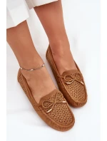 Dámské mokasíny s perforovaným vzorem a šněrováním Mirisa – camel
