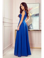 CINDY - dlouhé dámské šaty v chrpové barvě s výstřihem 246-3