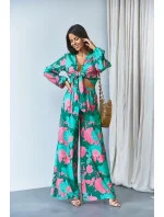 Zelená souprava - zavazovací halenka s široké kalhoty (8175) Zelená souprava - zavazovací halenka s široké kalhoty (8175)