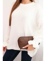 Dámský svetr s přídavkem mohéru a vlny volného střihu ecru