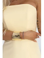 663-3 ELARA korzetové maxi šaty s rozparkem a zavazováním na zádech - máslově žluté