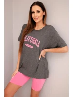 Dámský komplet s volnou blůzou a přiléhavými šortkami grafitový