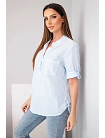 Dámská košilová bavlněná halenka s krátkým rukávem a kapsičkou modrá