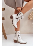 Kožené perforované boty na podpatku Zazoo 3621 zlatá oprýskaná