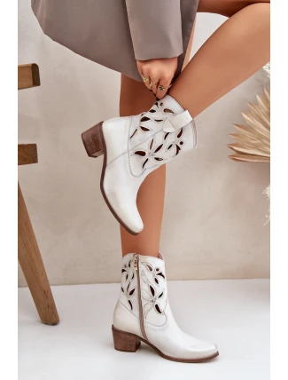 Kožené perforované boty na podpatku Zazoo 3621 zlatá oprýskaná