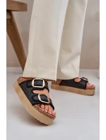 Sandály S Pletením A Sponami Na Masivní Platformě Černé Aralissea