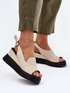 Kožené dámské sandály na klínu Artiker 54C0401 béžové