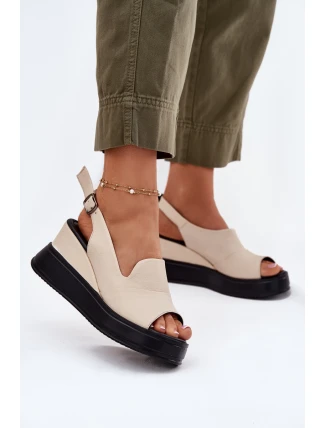 Kožené dámské sandály na klínu Artiker 54C0401 béžové