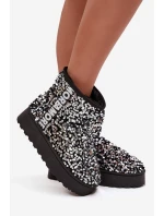 Dámské sněhule na platformě zdobené flitry černo-stříbrné Silmo