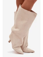 Kozačky s širokou horní částí a žebrováním na podpatku Béžové Harela