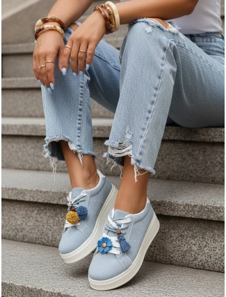 Dámské semišové tenisky s ozdobnou platformou modré FashionStreet ZY1416