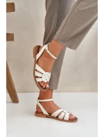 Kožené Dámské Sandály Na Plochém Podpatku Zazoo 3688 Ecru