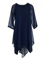 S159 Šifonové šaty s asymetrickým lemem - tmavě modré