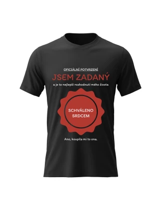 Pánské bavlněné tričko s potiskem - JSEM ZADANÝ - černé