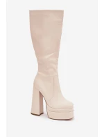 Zateplené dámské kozačky na podpatku a platformě světle béžové Lysara Zateplené dámské kozačky na podpatku a platformě světle béžové Lysara
