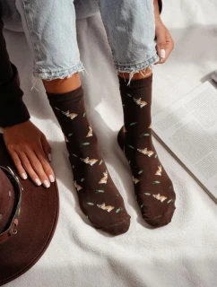 Dámské ponožky s liškami a listy hnědé