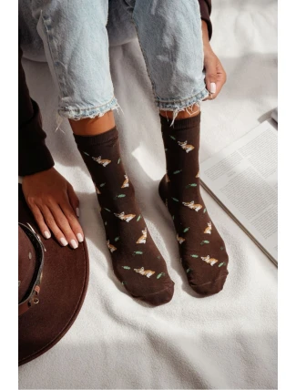 Dámské ponožky s liškami a listy hnědé