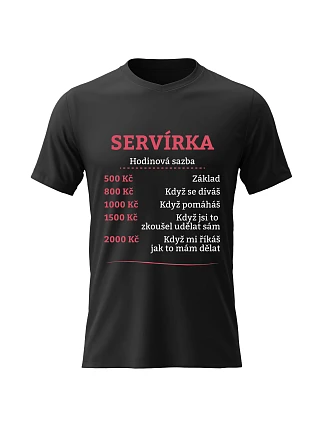 Dámské bavlněné tričko s potiskem - HODINOVÁ SAZBA SERVÍRKA - černé