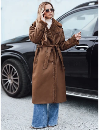 Dámský zimní kabát CHICFROST dlouhý hnědý kožený FashionStreet TY4992