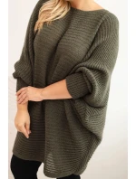 Dámský svetr Plus Size s mohair pončo khaki Dámský svetr Plus Size s mohair pončo khaki