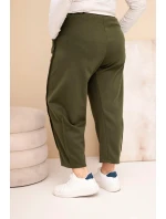 Dámské bavlněné kalhoty Plus Size volného střihu s vysokým pasem khaki
