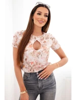 Dámská viskózová žebrovaná halenka s květinovým potiskem béžová