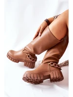 Vysoké hnědé boty s řetězem Teardown