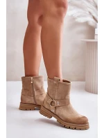 Dámské Zamszové Botky Na Plochém Podpatku Bežové Lewski 3610