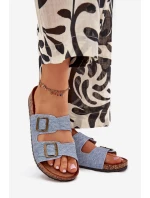 Dámské Pantofle Na Korečkové Platformě S Přezkami Světle Džínové Vesina Dámské Pantofle Na Korečkové Platformě S Přezkami Světle Džínové Vesina