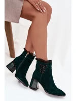 Dámské zateplené kotníkové boty z přírodního semiše D&A - lahvově zelená