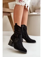 Průsvitné kotníčkové boty na podpatku z ekologického semiše, zapínající se na zip černé Sevana