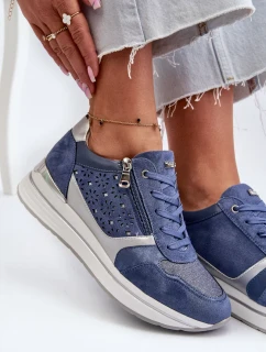 Dámské tenisky na platformě s prolamovaným vzorem a třpytkami INBLU Modrá